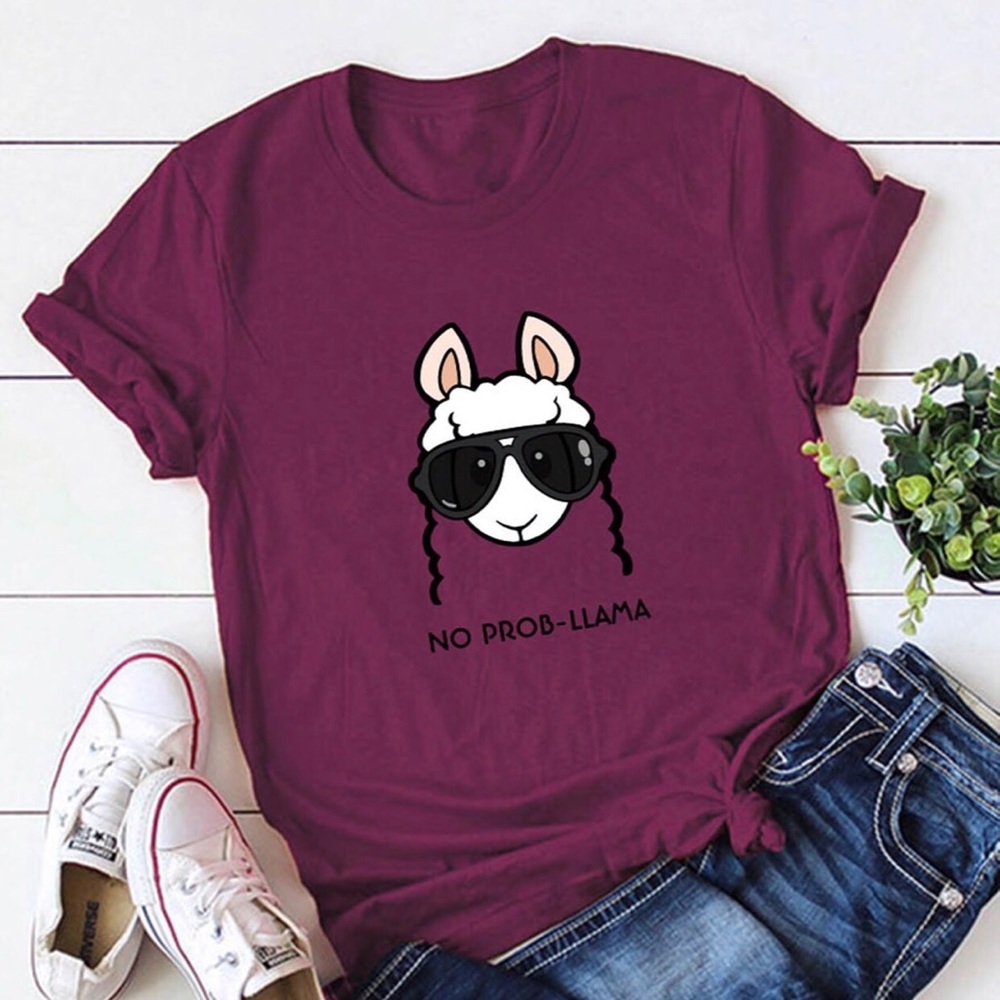 Cartoon Llama Graphic Tee - Purple